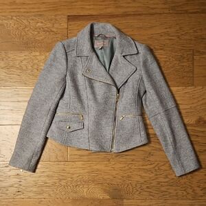Banana Republic Gray Wool Moto Jacket Gold Zippers Size Small